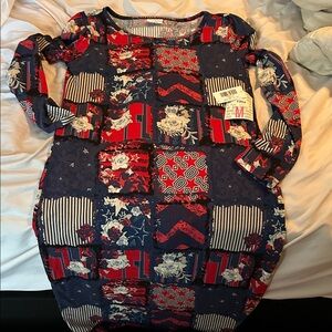 LuLaRoe Long Sleeve Dress - Navy, Red, White